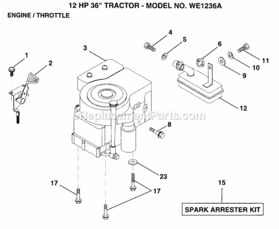 Engine_And_Throttle Diagram and Parts List for WE1236A 1999 And Before Weed Eater Lawn Tractor